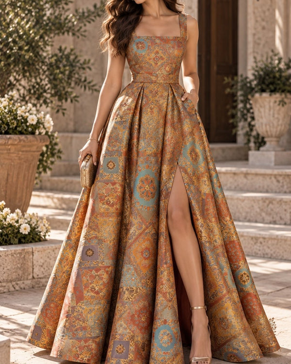 Orange Banarasi Brocade Fabric With All Over Thread And Golden Zari Handloom 24279