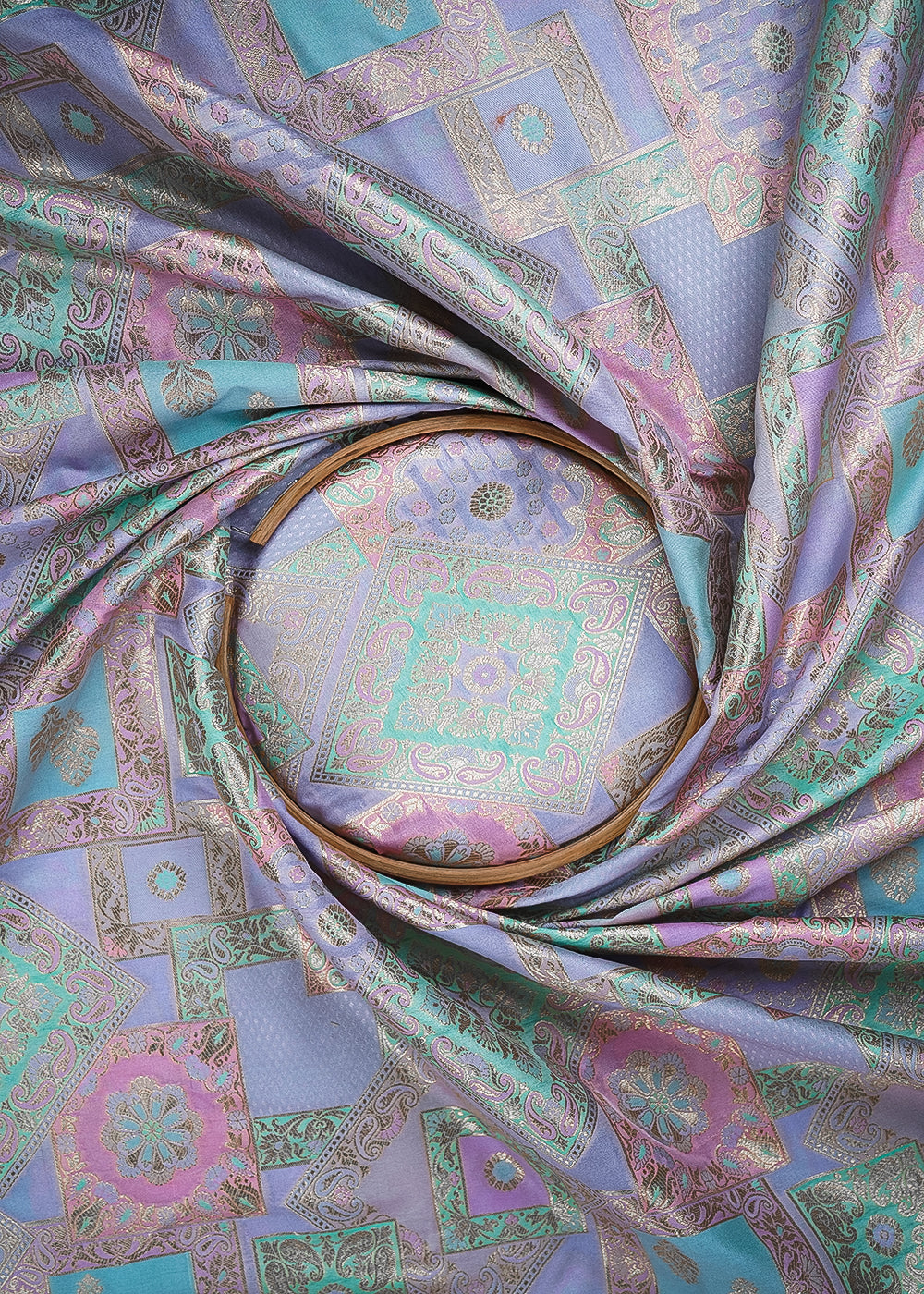 Mauve Banarasi Brocade Fabric With All Over Thread And Golden Zari Handloom 24284