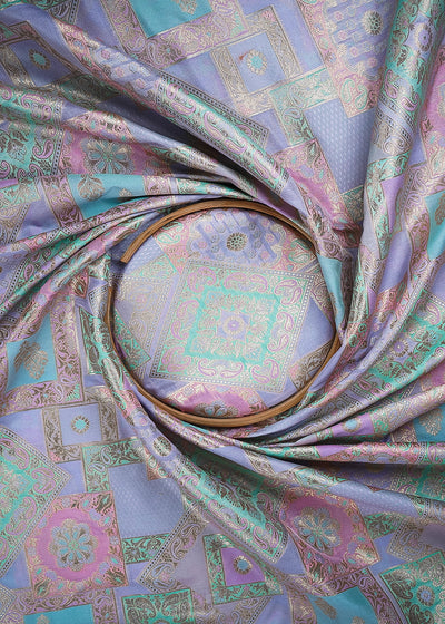 Mauve Banarasi Brocade Fabric With All Over Thread And Golden Zari Handloom 24284