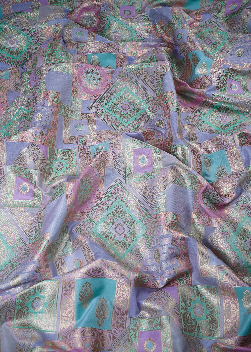 Mauve Banarasi Brocade Fabric With All Over Thread And Golden Zari Handloom 24284