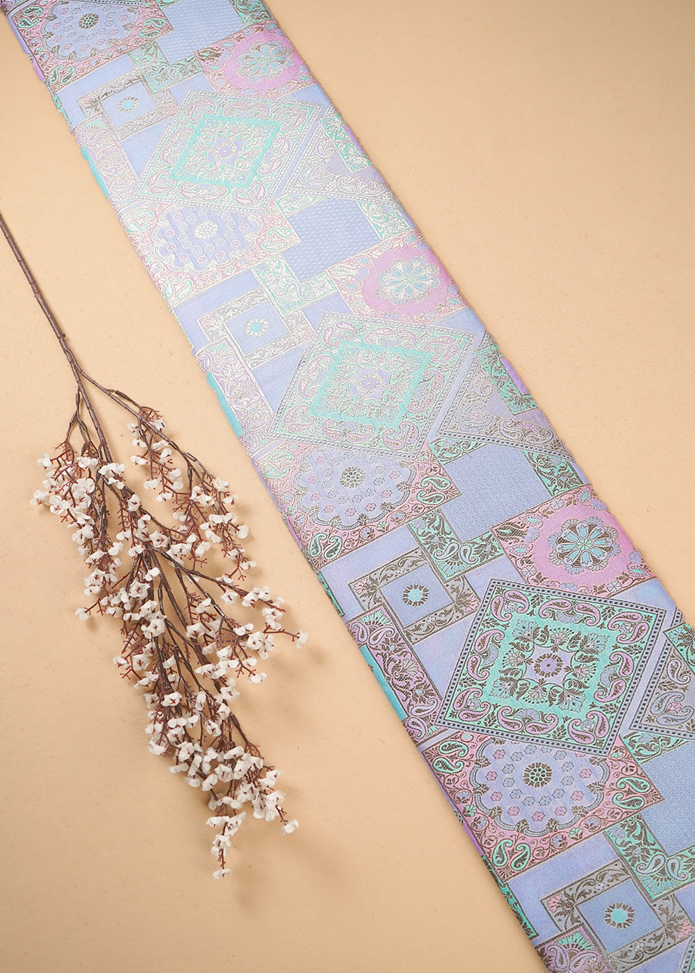 Mauve Banarasi Brocade Fabric With All Over Thread And Golden Zari Handloom 24284