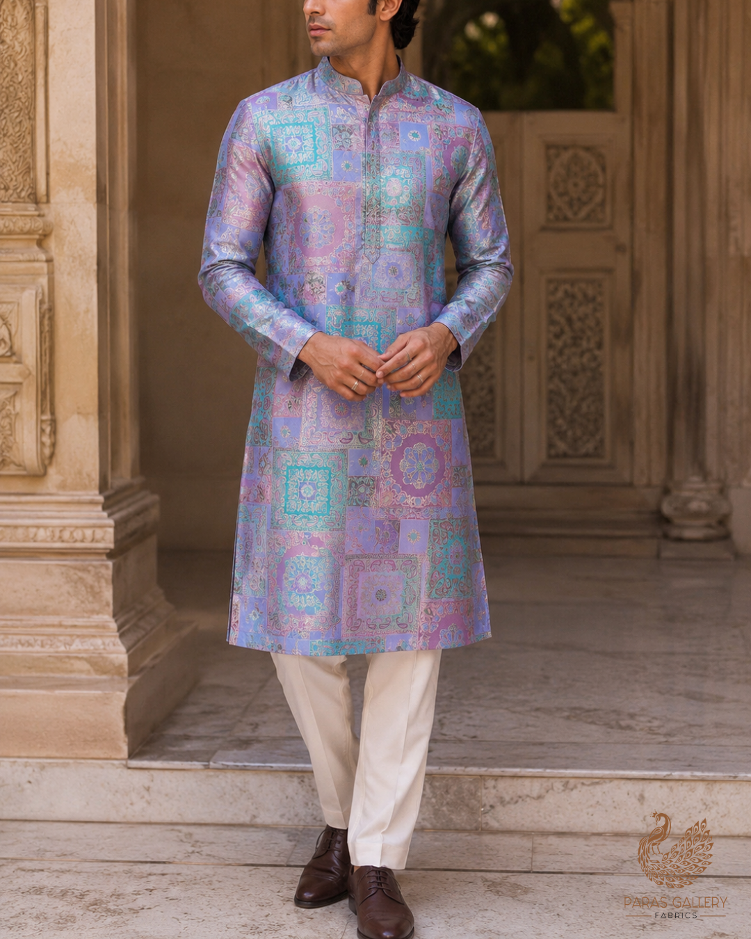 Mauve Banarasi Brocade Fabric With All Over Thread And Golden Zari Handloom 24284