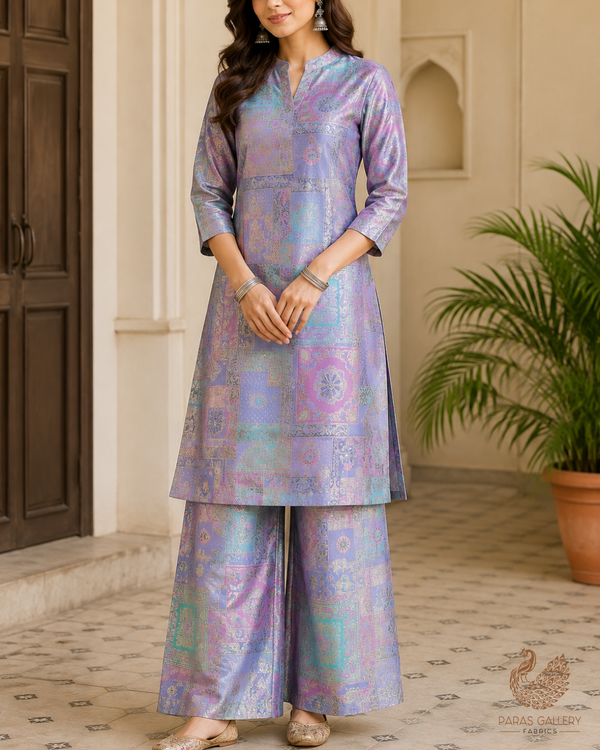 Mauve Banarasi Brocade Fabric With All Over Thread And Golden Zari Handloom 24284