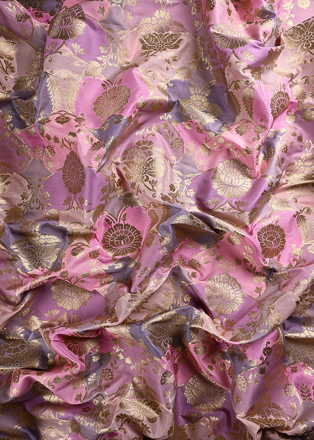 Pink Banarasi Brocade Fabric With All Over Thread And Golden Zari Handloom 24286