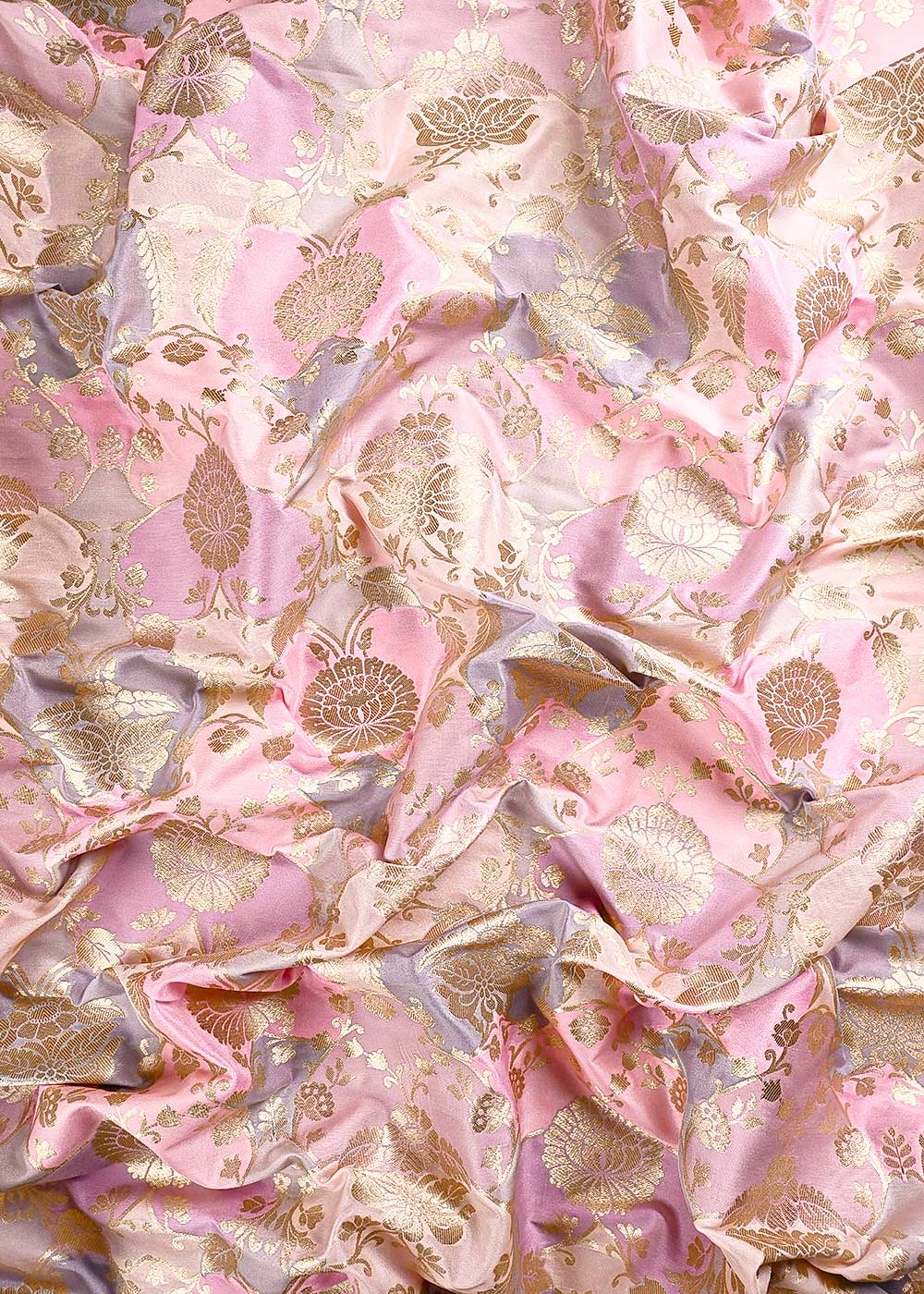 Pink Banarasi Brocade Fabric With All Over Thread And Golden Zari Handloom 24286