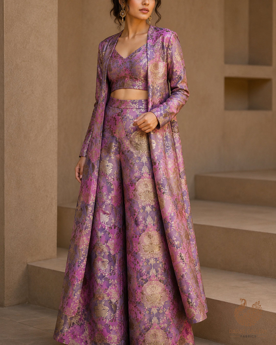 Pink Banarasi Brocade Fabric With All Over Thread And Golden Zari Handloom 24286