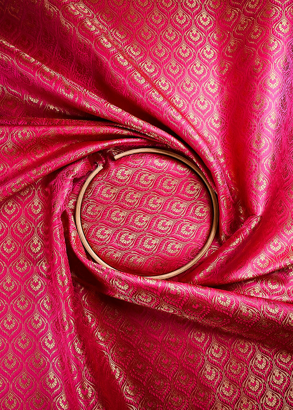 Rani Pink Banarasi Brocade Fabric With All Over Thread And Zari Handloom 24288