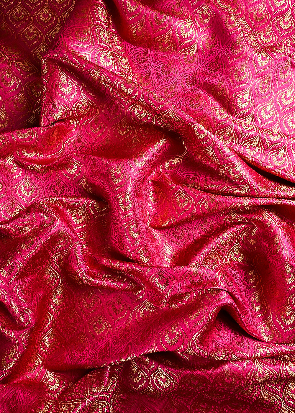 Rani Pink Banarasi Brocade Fabric With All Over Thread And Zari Handloom 24288