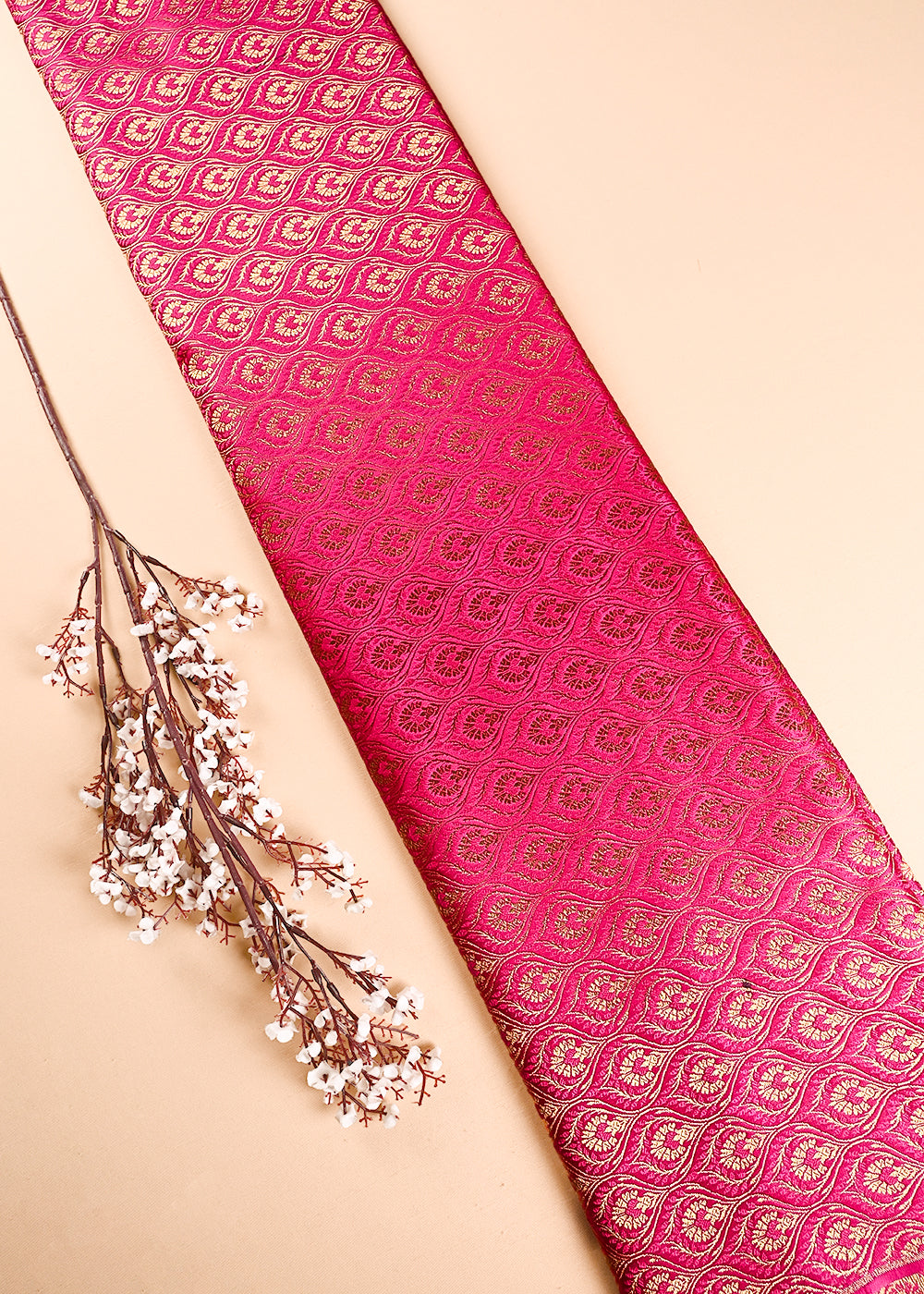 Rani Pink Banarasi Brocade Fabric With All Over Thread And Zari Handloom 24288