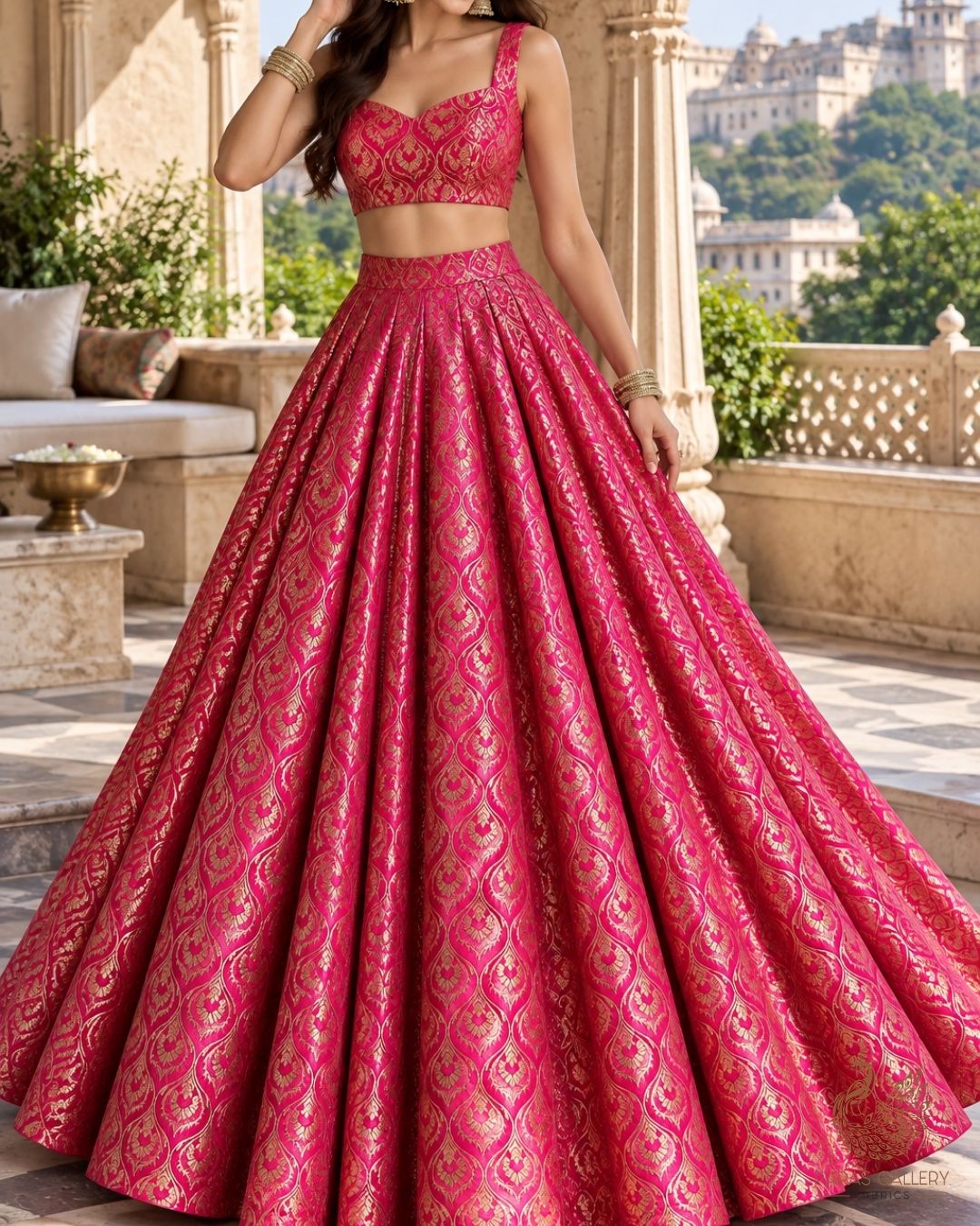Rani Pink Banarasi Brocade Fabric With All Over Thread And Zari Handloom 24288