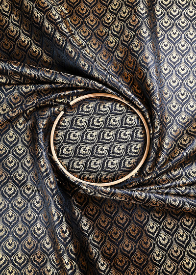 Black Banarasi Brocade Fabric With All Over Thread And Zari Handloom 24289