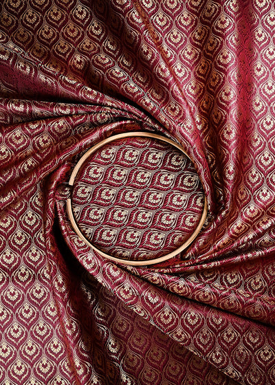Maroon Banarasi Brocade Fabric With All Over Thread And Zari Handloom 24290