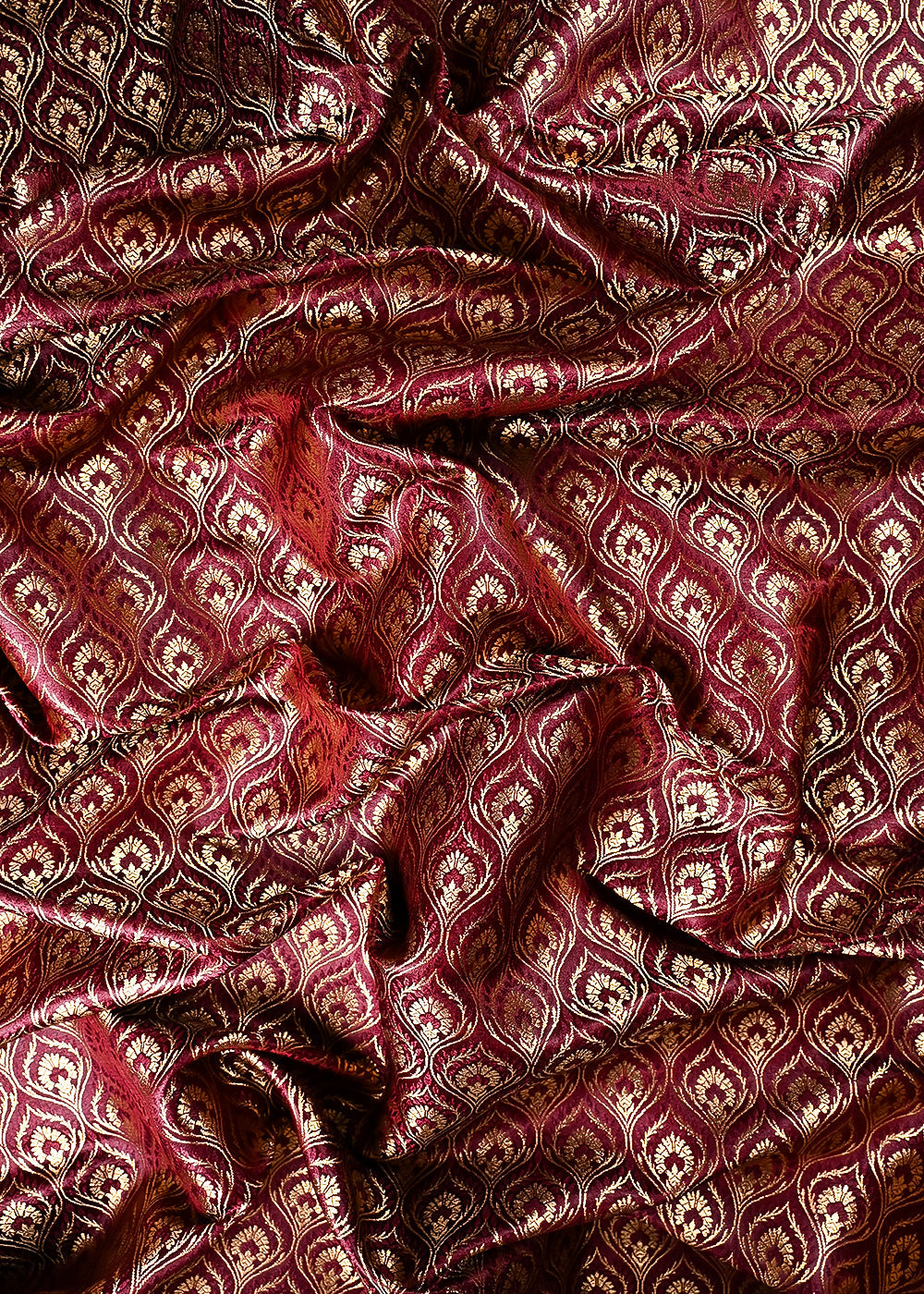 Maroon Banarasi Brocade Fabric With All Over Thread And Zari Handloom 24290