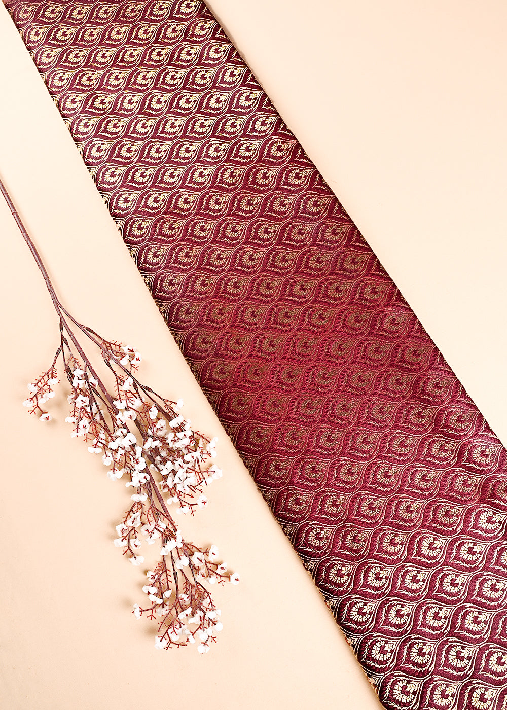 Maroon Banarasi Brocade Fabric With All Over Thread And Zari Handloom 24290