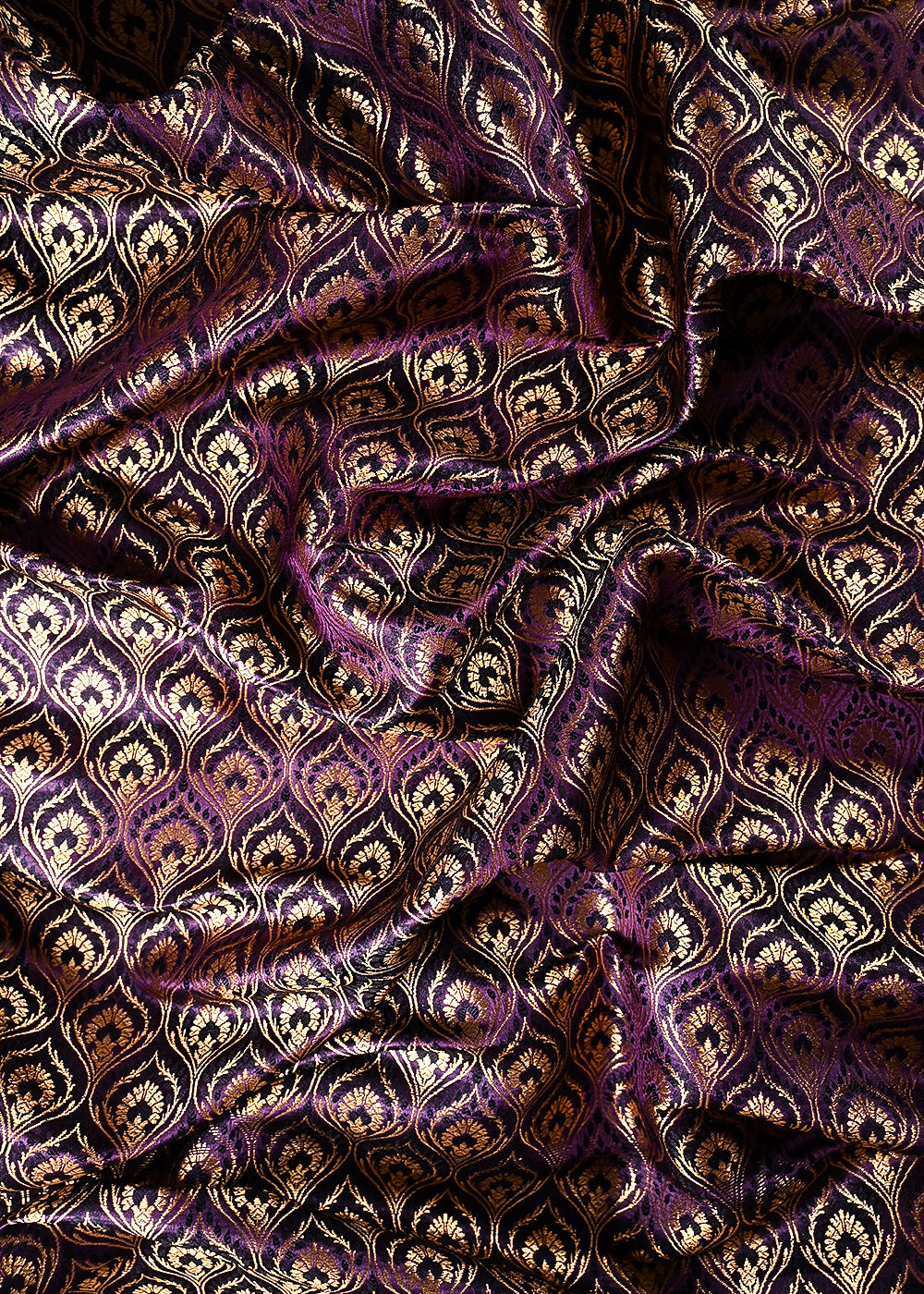 Purple Banarasi Brocade Fabric With All Over Thread And Zari Handloom 24291
