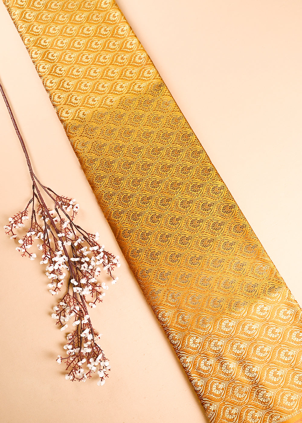 Mustard Banarasi Brocade Fabric With All Over Thread And Zari Handloom 24292