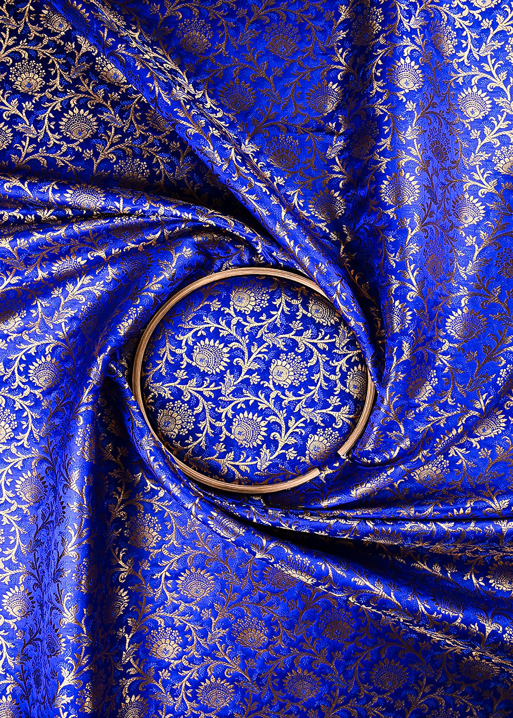 Royal Blue Banarasi Brocade Fabric With All Over Thread And Zari Handloom 24295