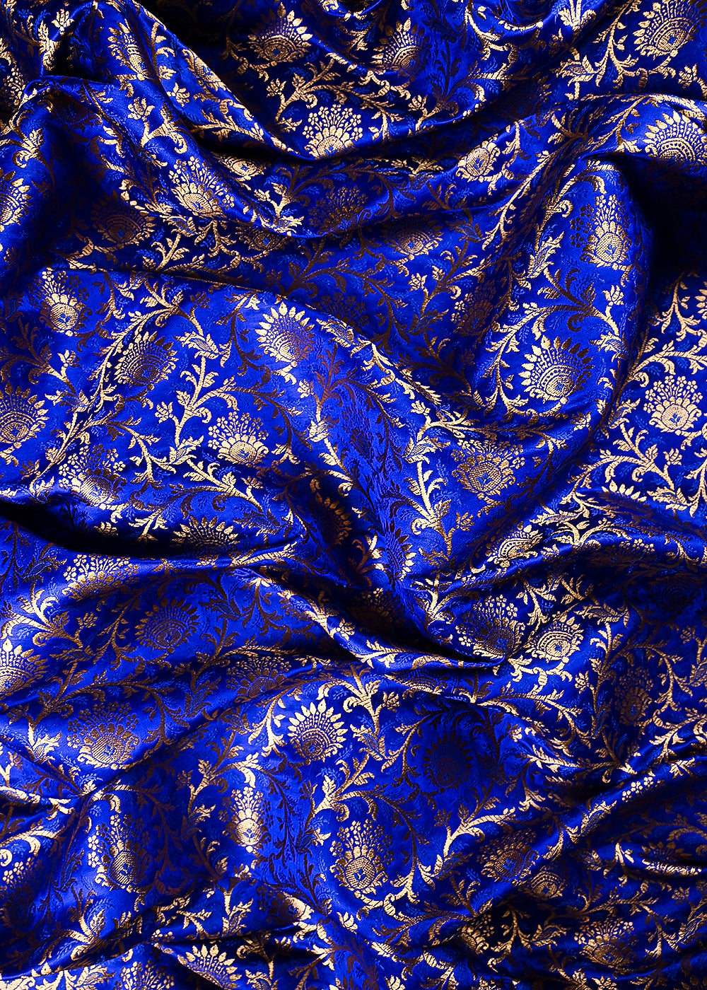 Royal Blue Banarasi Brocade Fabric With All Over Thread And Zari Handloom 24295