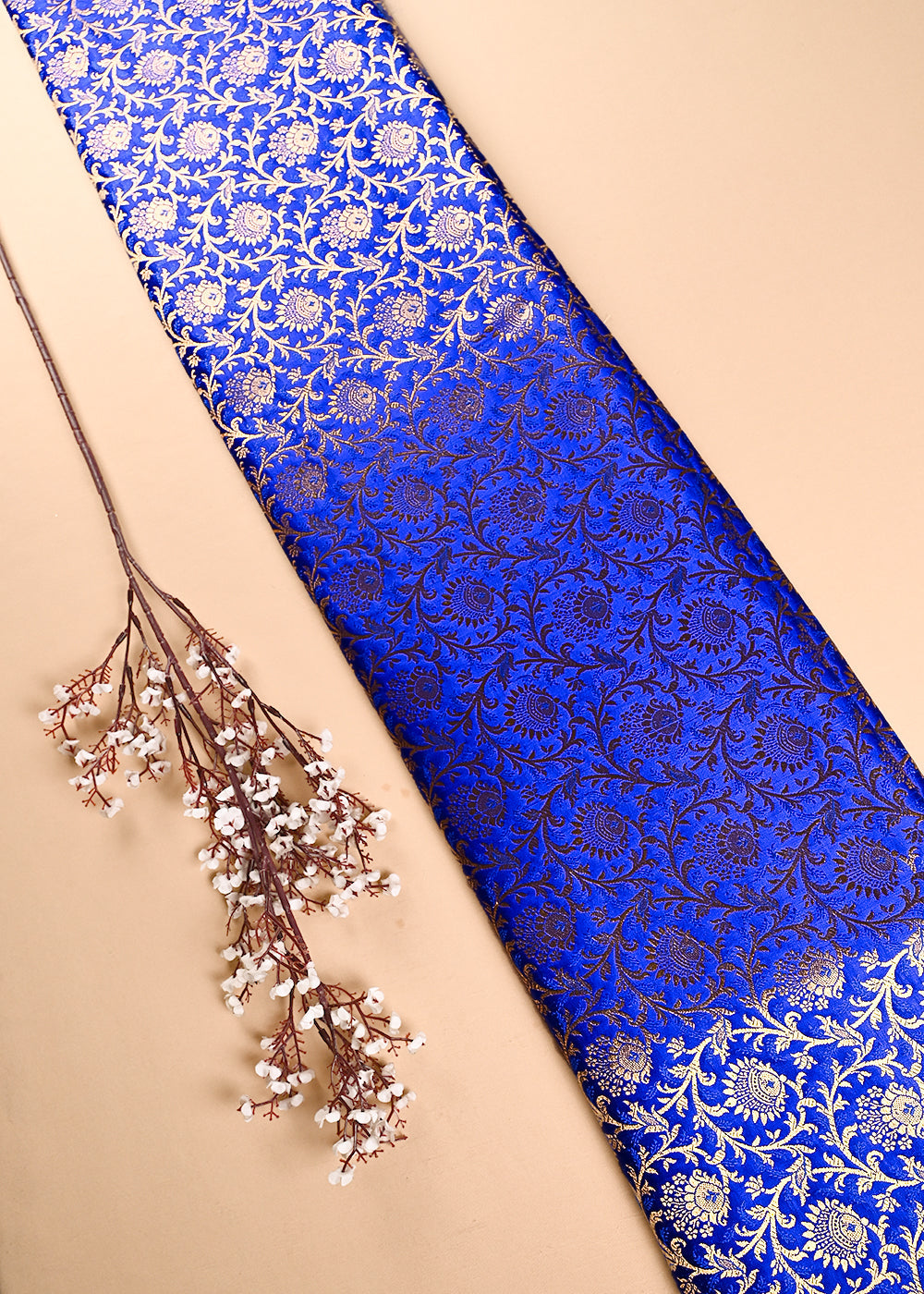 Royal Blue Banarasi Brocade Fabric With All Over Thread And Zari Handloom 24295