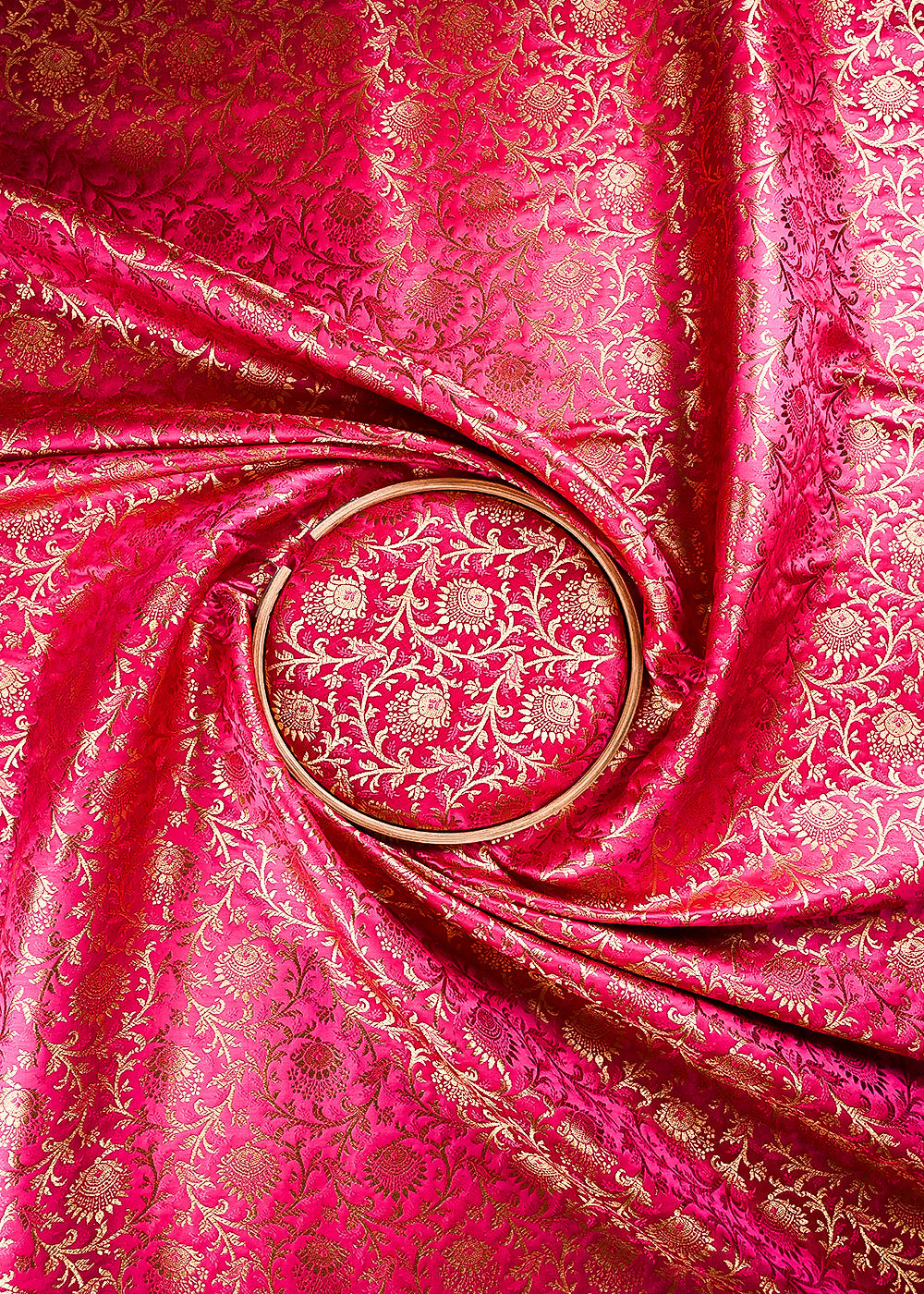 Magenta Banarasi Brocade Fabric With All Over Thread And Zari Handloom 24296