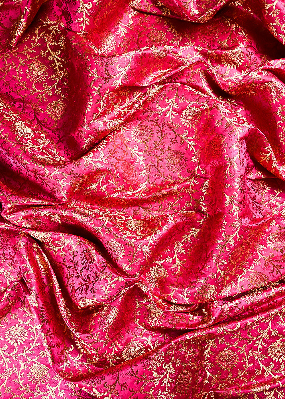 Magenta Banarasi Brocade Fabric With All Over Thread And Zari Handloom 24296