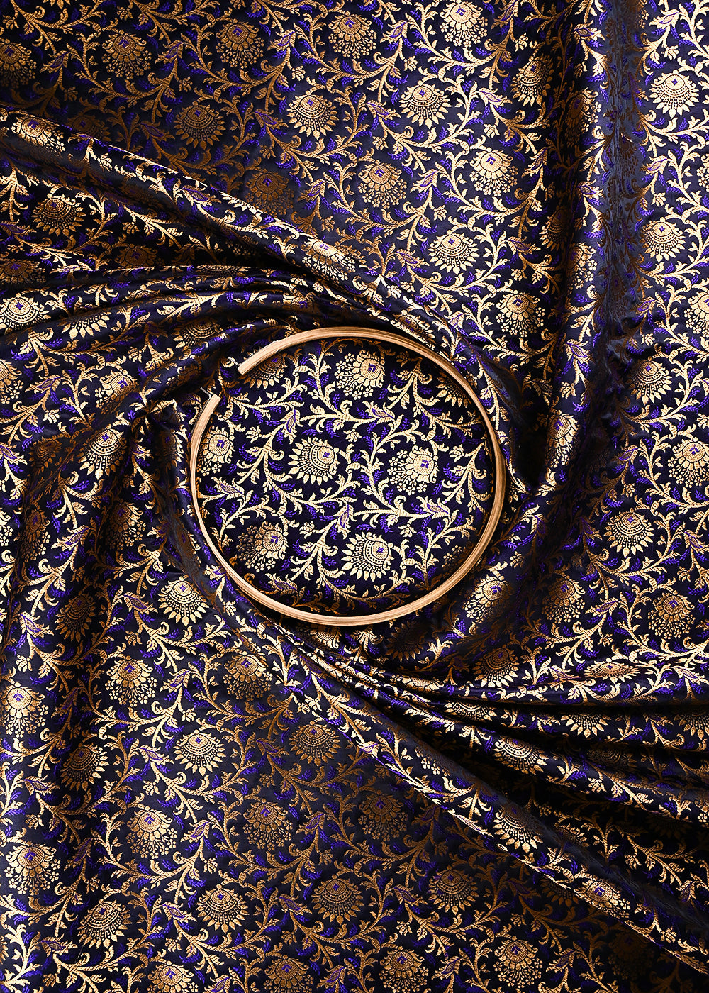Black Banarasi Brocade Fabric With All Over Thread And Zari Handloom 24297