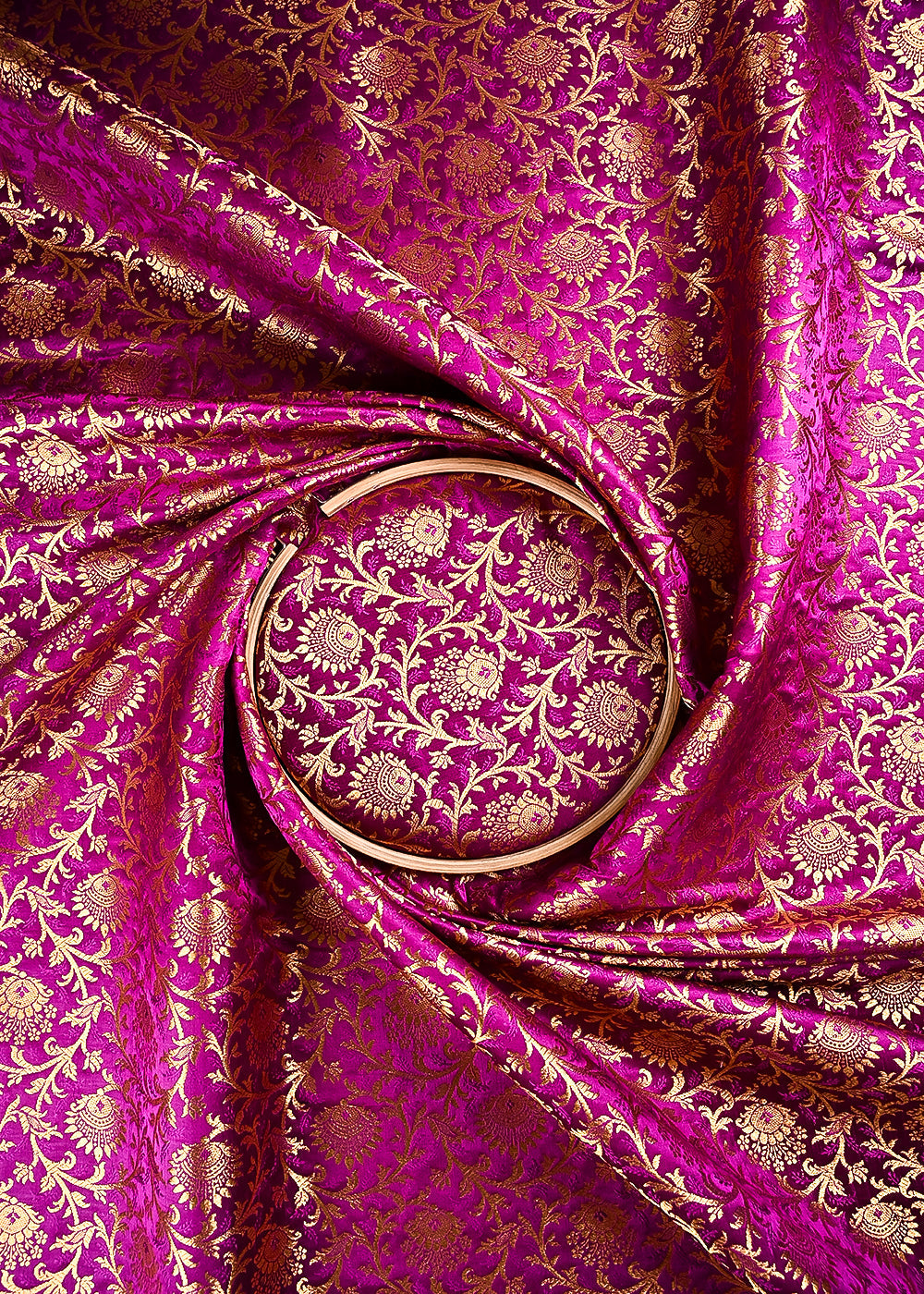 Purple Banarasi Brocade Fabric With All Over Thread And Zari Handloom 24298