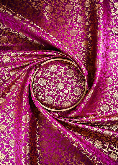 Purple Banarasi Brocade Fabric With All Over Thread And Zari Handloom 24298