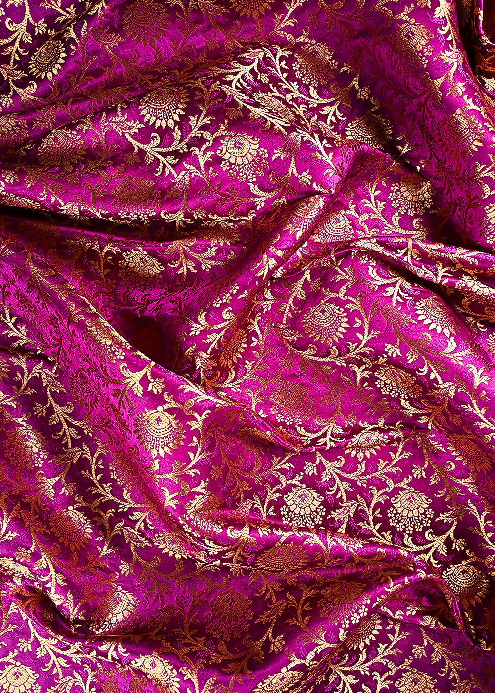 Purple Banarasi Brocade Fabric With All Over Thread And Zari Handloom 24298