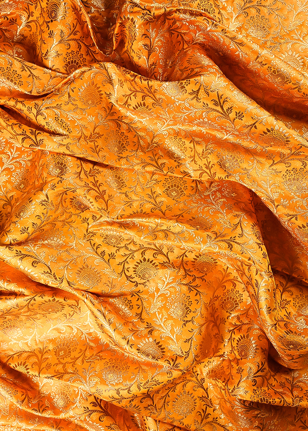 Yellow Banarasi Brocade Fabric With All Over Thread And Zari Handloom 24299