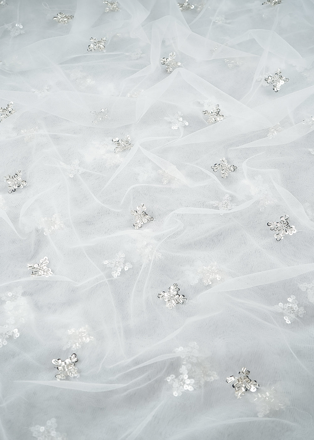 White Dyeable Net Fabric With All Over Buti Of Sequins And Katdana Work 24305