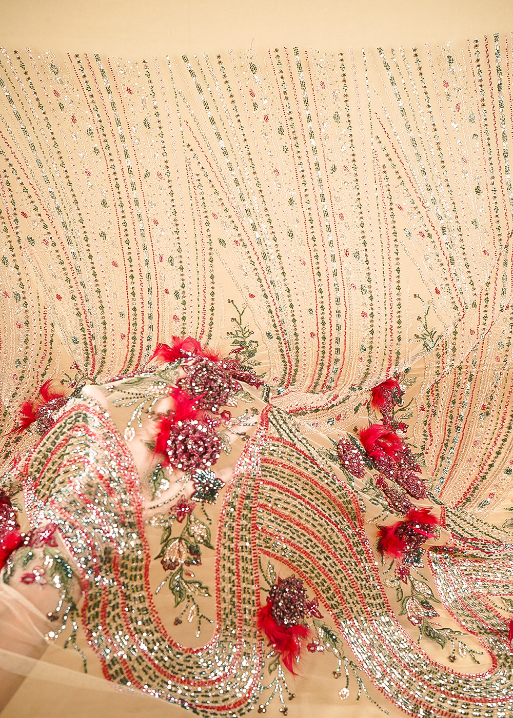Chiku Imported Net Fabric With All Over Sequins, Katdana And 3D Work With One Side Border 24309
