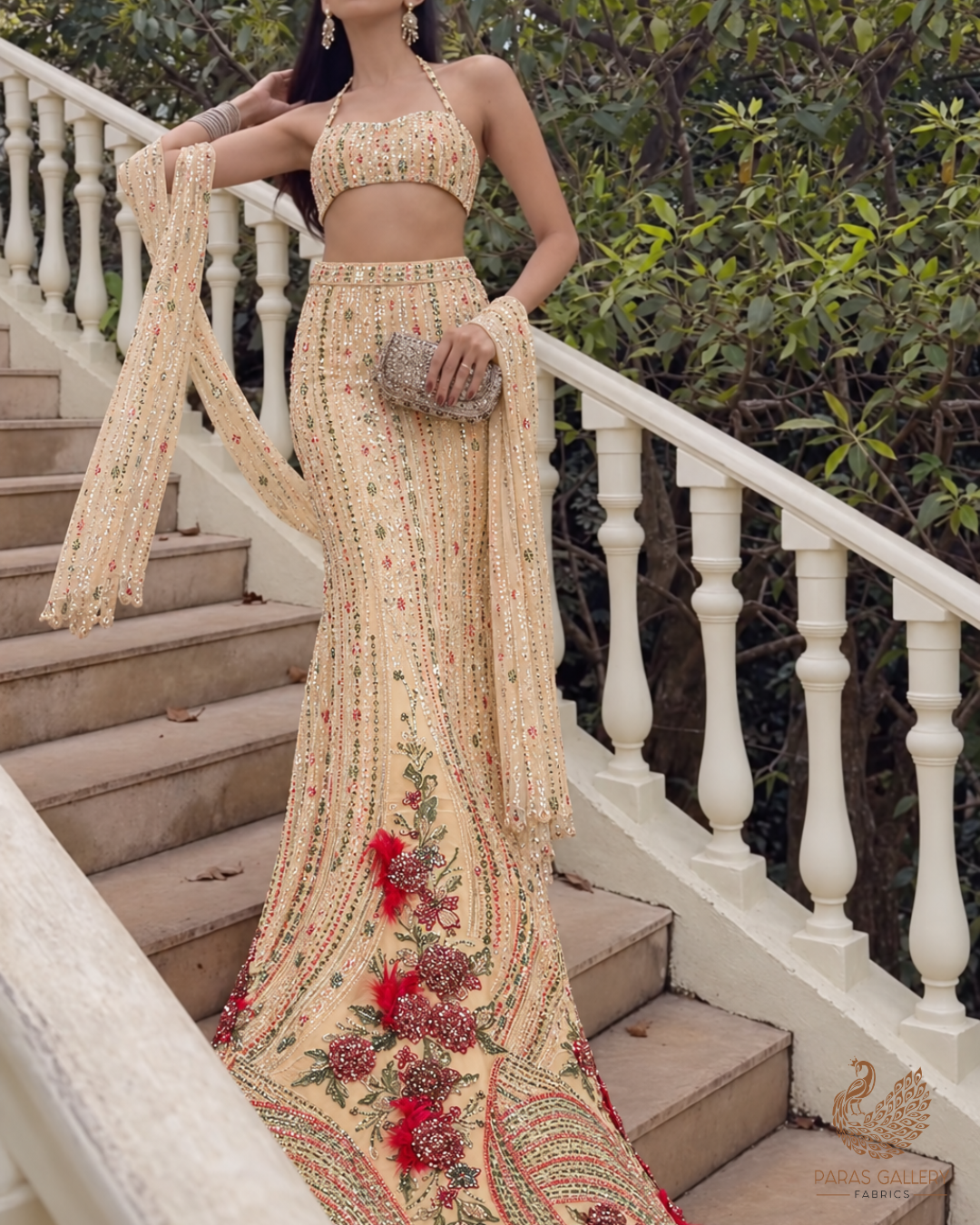 Chiku Imported Net Fabric With All Over Sequins, Katdana And 3D Work With One Side Border 24309