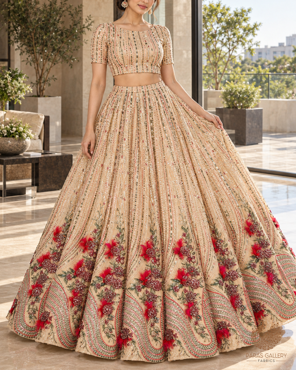 Chiku Imported Net Fabric With All Over Sequins, Katdana And 3D Work With One Side Border 24309
