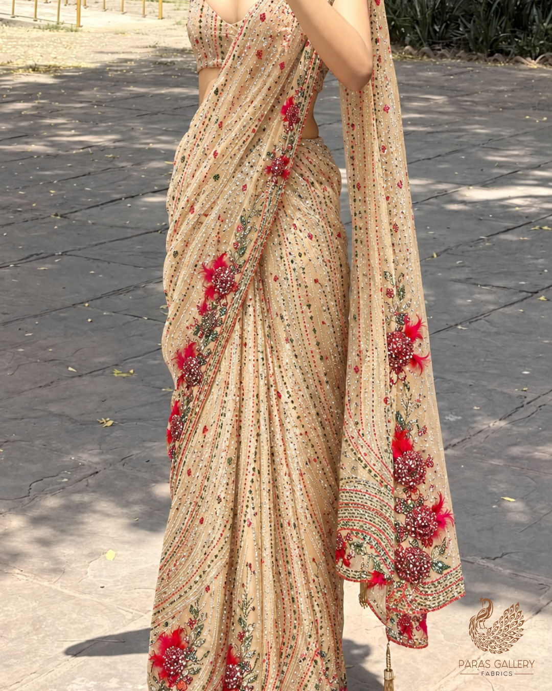 Chiku Imported Net Fabric With All Over Sequins, Katdana And 3D Work With One Side Border 24309