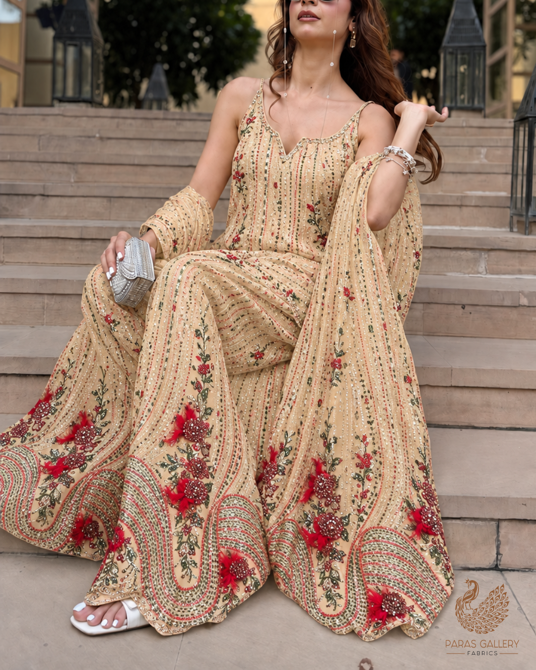 Chiku Imported Net Fabric With All Over Sequins, Katdana And 3D Work With One Side Border 24309