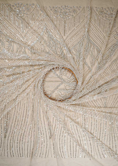 Chiku Imported Net Fabric With All Over Sequins And Katdana Work With One Side Heavy Border 24313