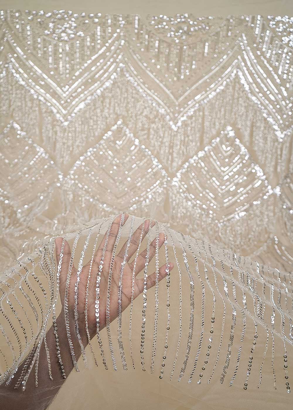 Chiku Imported Net Fabric With All Over Sequins And Katdana Work With One Side Heavy Border 24313