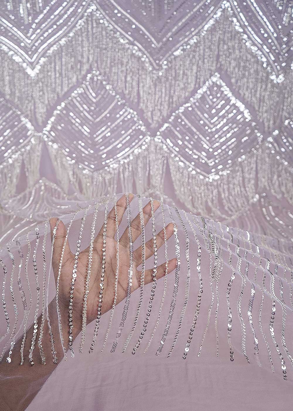 Lavender Imported Net Fabric With All Over Sequins And Katdana Work With One Side Heavy Border 24314