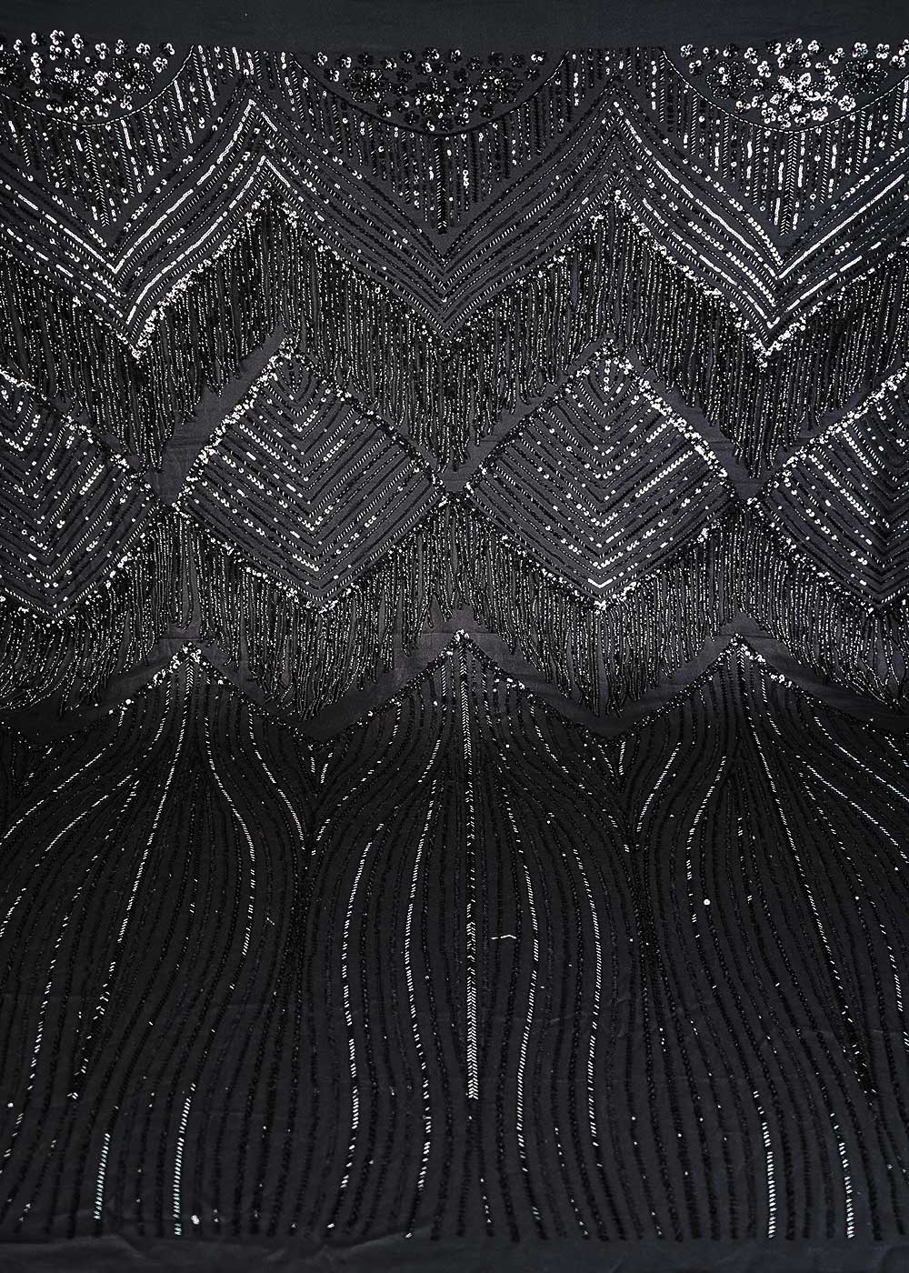 Black Imported Net Fabric With All Over Sequins And Katdana Work With One Side Heavy Border 24315