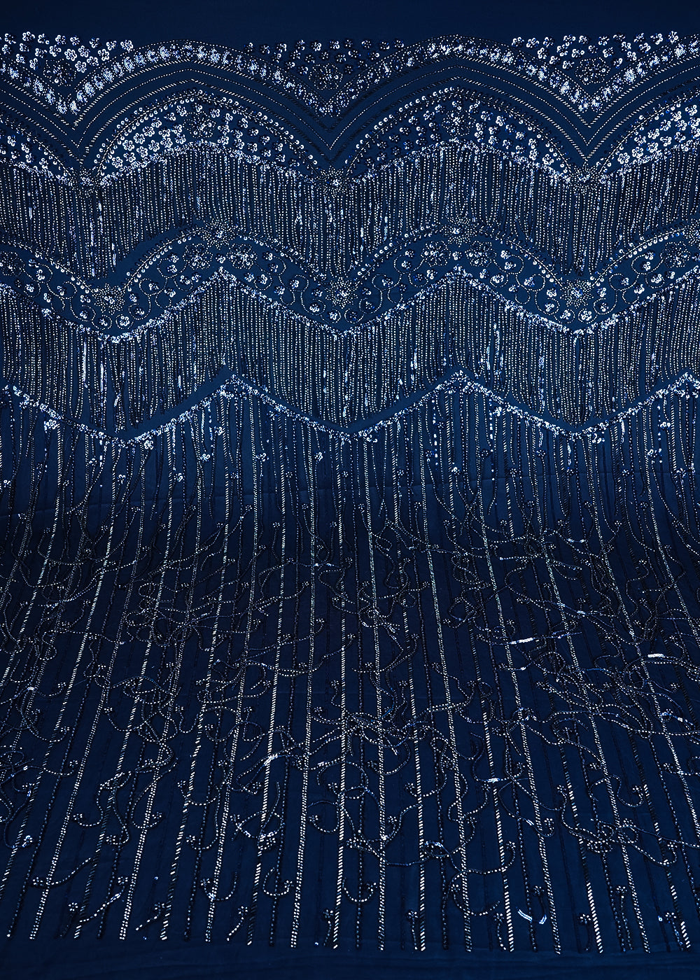 Navy Blue Imported Net Fabric With All Over Sequins And Katdana Work With One Side Border 24317