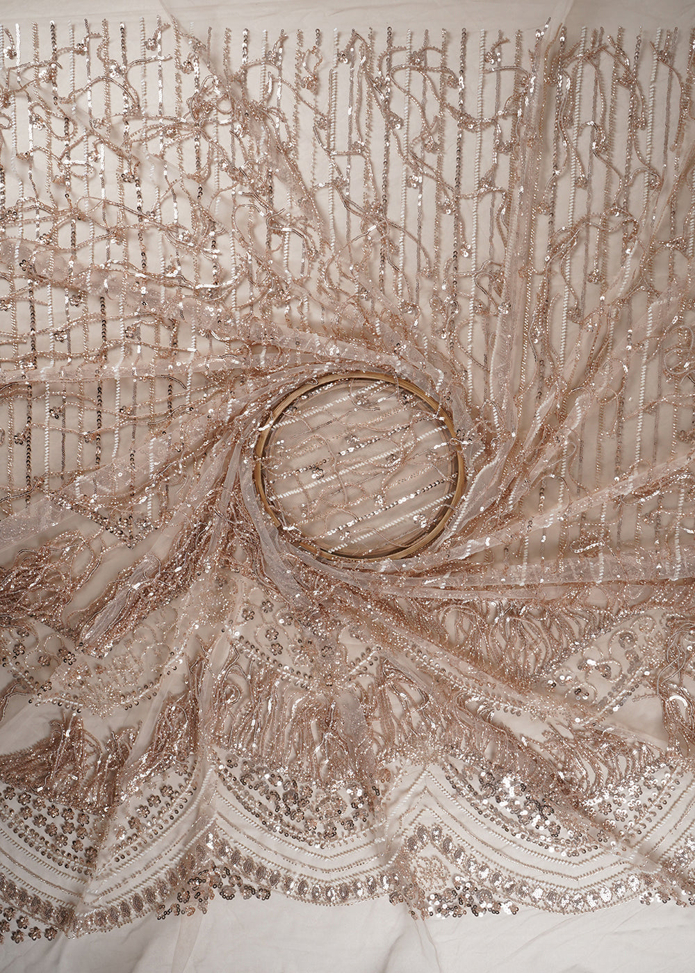 Chiku Imported Net Fabric With All Over Sequins And Katdana Work With One Side Border 24318