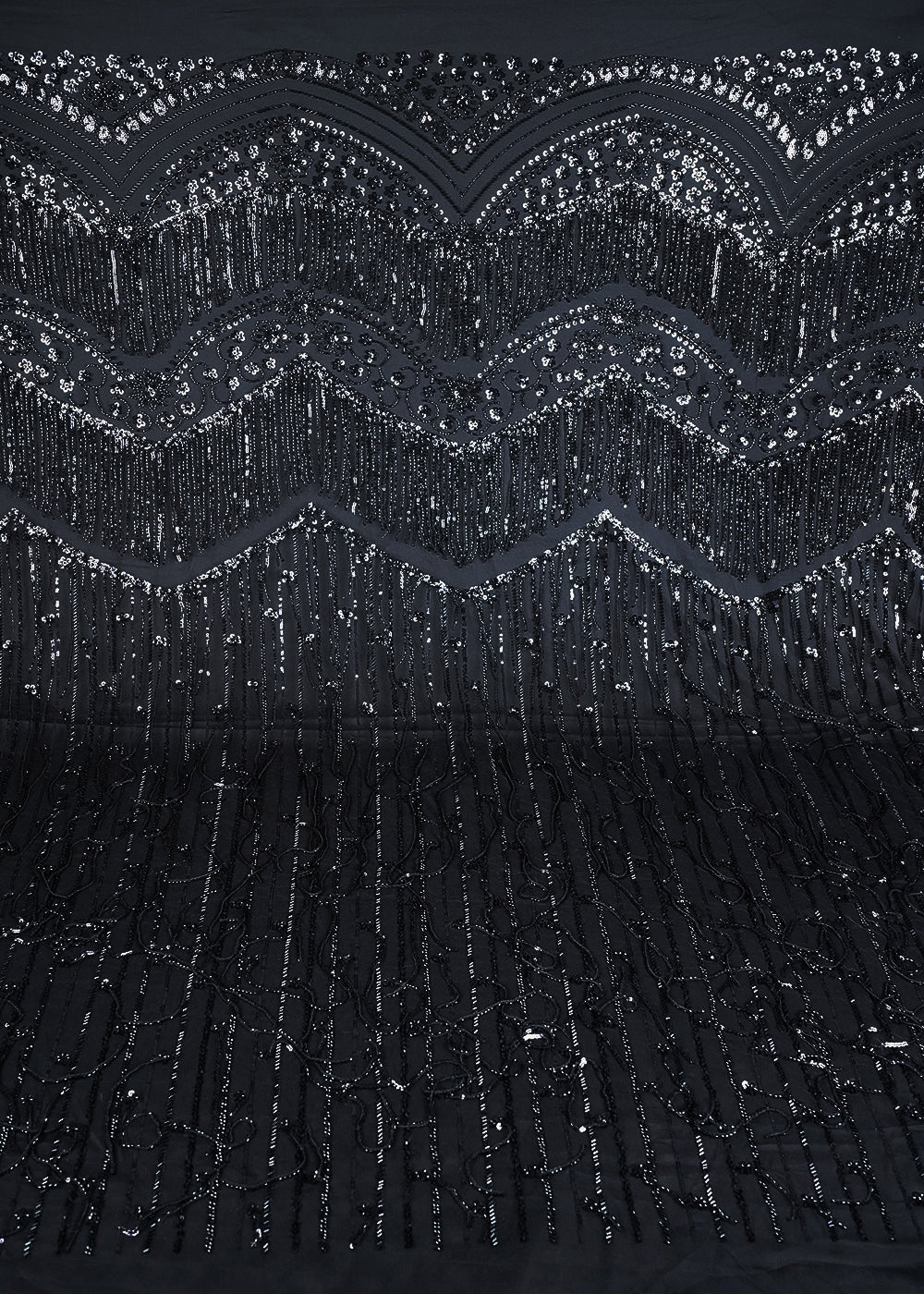 Black Imported Net Fabric With All Over Sequins And Katdana Work With One Side Border 24319