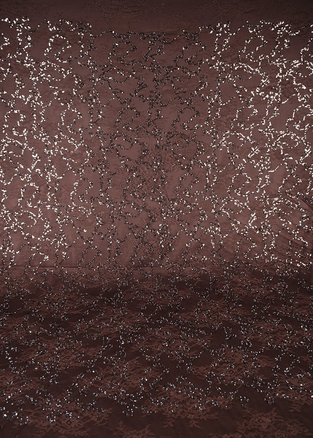 Coffee Sandlin Lace Fabric With All Over Sequins And Katdana Work 24324