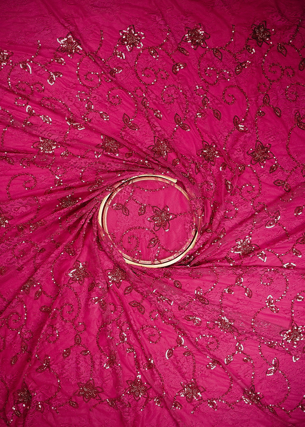 Maroon Sandlin Lace Fabric With All Over Sequins And Katdana Work 24327
