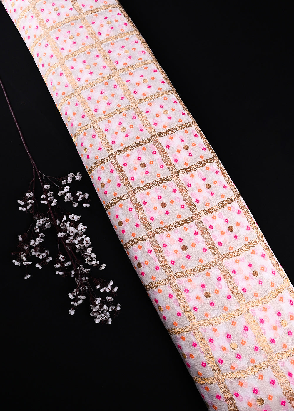 White Dyeable Georgette Fabric With All Over Thread And Zari Handloom 24411
