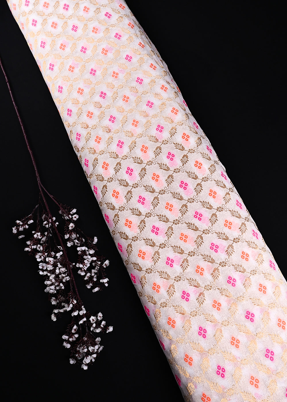 White Dyeable Georgette Fabric With All Over Thread And Zari Handloom 24412