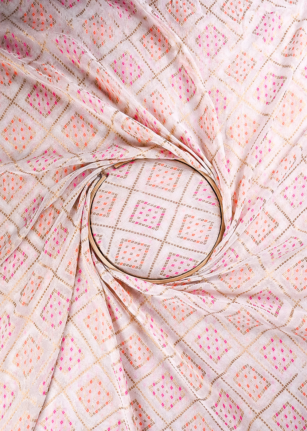 White Dyeable Georgette Fabric With All Over Thread And Zari Handloom 24415