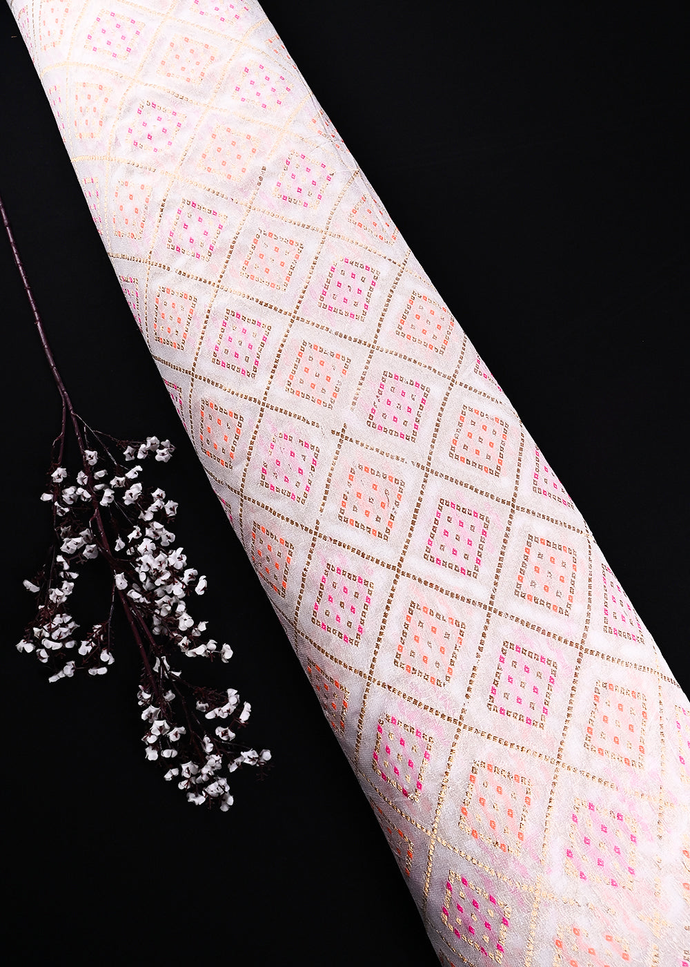White Dyeable Georgette Fabric With All Over Thread And Zari Handloom 24415
