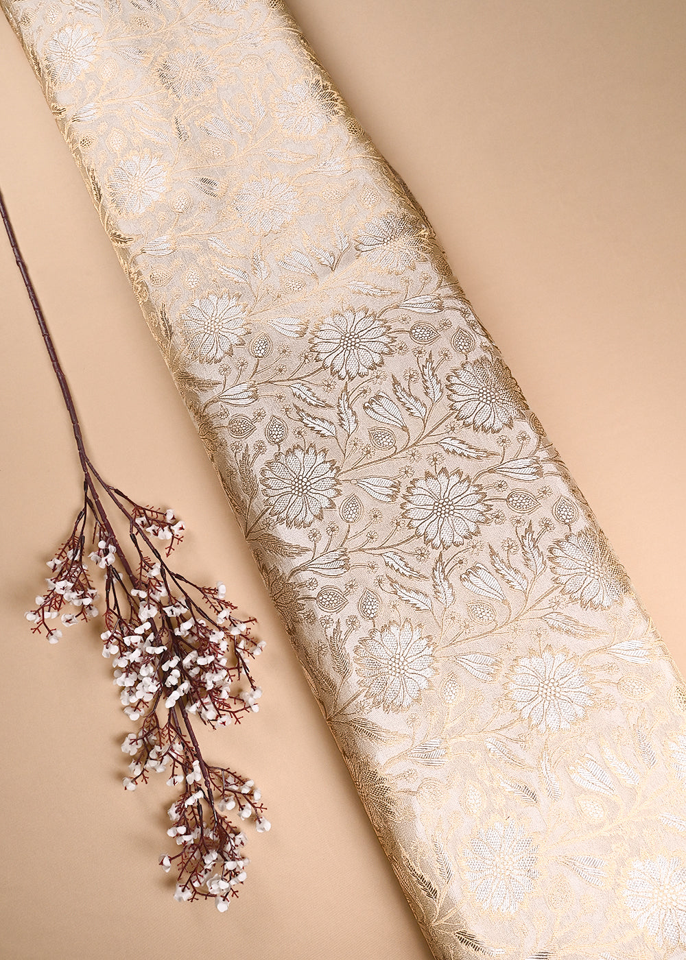 Golden Dyeable Tissue Fabric With All Over Zari Handloom 24417